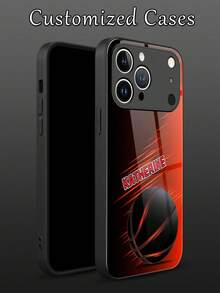 1 pieza Funda de teléfono de vidrio templado con patrón de baloncesto rojo y negro personalizado con nombre, apta para Samsung S24 Ultra/S25 Ultra, 14 Ultra/Redmi Note 13 Pro Plus, 17/16 Pro Max/15 Pro/14 Plus/13 Pro/12 Pro Max/11/Xs Max/8/7/6 Plus, de alta gama, mejor regalo para líderes, amigos, padres, madres, novios, novias