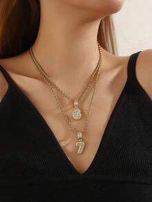 2pcs Luxury Copper Zirconia Stone Arabic Number 67 Pendant Necklace Set With Stainless Steel Twisted Chain, Elegant Gift For Women, Daily Wear - Copper-set  Number Necklace Set - View 7