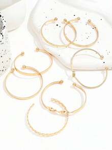 7pcs Set Exaggerated Personalized Hammered Hexagram Twist Open Bangle Bracelet Set, Suitable Daily Wear, - Vàng 5 - Xem 5