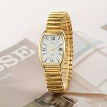 Women's Vintage Business Casual Quartz Watch - Elegant Barrel-Shaped Dial, Elastic Band, Minimalist Fashion Wristwatch For Daily Office & Daily Wear - Vàng - Xem 8