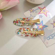 4 Acrylic Hair Clips Set - Y2K Cute Oval Duckbill Hair Clips With Sequin Decoration, Transparent Invisible Hair Clips, Suitable For Women And Teenagers Aged 14 And Above - Hỗn hợp 4 miếng - Xem 3