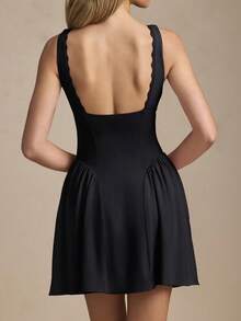 Đầm ngắn không tay cổ chữ V sâu kiểu Pháp màu đen - Đầm xòe cúp ngực thanh lịch màu đen | Lựa chọn hàng đầu cho khách dự đám cưới và trang phục đi nghỉ mát mùa hè - màu đen - Xem 10