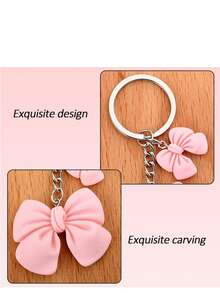 60pcs/20sets/30pcs/10sets Pink Bow Baby Shower Party Favor Set, Includes Bow Keychains (Lanyard + Bow Design), Organza Bags, And Cards - Pink - View 3