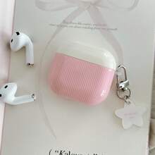 Cute & Sweet Pink Striped Star Pendant Earphone Case Compatible With AirPods Pro 3, 2, Apple Earphones Pro 2, New 3, Creative Protective Cover, Fashionable Earphone Case - Baby Pink - View 5