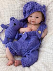 1个逼真硅胶重生娃娃，18英寸薇薇安女孩，手工制作，栩栩如生，涂漆硅胶娃娃，张着嘴，植入头发，可水洗，新生儿娃娃玩具，解剖结构精确，可用作礼物或收藏品，生日礼物 - 彩色 - 查看 7