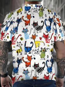 Men's 3D Print Cat Face Novelty T-Shirt - Colorful Cartoon Cats With Expressive Eyes, Round Neck Short Sleeve Casual Summer Tee, Breathable & Machine Washable For Themed Events & Casual Attire - Màu sắc hỗn hợp - Xem 7