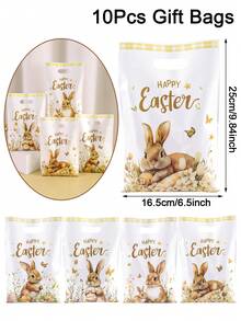 10/20/50 حقيبة هدايا ذهبية بشكل أرنب عيد الفصح، أكياس حفلات بنمط أرنب كرتوني وزهري مع مقابض، ديكور عطلة ريفي، ديكور منزلي لعيد الفصح 2026، تغليف هدايا موسم الربيع/الصيف، أكياس تسوق للبيع بالتجزئة - متعدد الألوان - مشاهدة 13