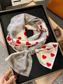 1 件简约优雅波尔卡圆点缎面方巾，女士双层缎带围巾，可作为手提包装饰、腰带、颈巾、头巾，提升您的外观 - 彩色 - 查看 2