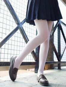 1pc Elegant Opaque High Waist Elastic Tights For Women - Solid Black/White, Comfortable High Waist Leggings, Suitable For Dates, Office And Casual Wear, Wrinkle-Resistant, Versatile, Can Be Paired With Jeans And Skirts. - White - View 1