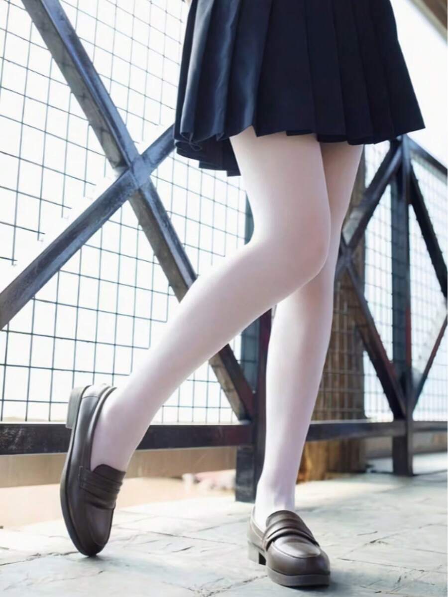 1pc Elegant Opaque High Waist Elastic Tights For Women - Solid Black/White, Comfortable High Waist Leggings, Suitable For Dates, Office And Casual Wear, Wrinkle-Resistant, Versatile, Can Be Paired With Jeans And Skirts. - White - View 1