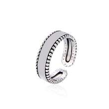 Joyería abierta minimalista de moda japonesa y coreana, joyería vintage de plata tailandesa desgastada, anillo liso con borde trenzado - Plata tailandesa vintage envejecida - Ver 3