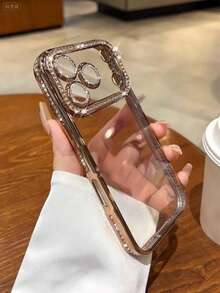 Luxury Electroplated Rhinestone Glitter Phone Case Compatible With IPhone 17 16E 15 14 13 12 11 X XS Max XR Pro Plus, Galaxy A02S-A07 A12-A17 A22-A26 A32-A36 A50-A56 S20-S25, Honor Magic, OPPO Reno, Redmi, Infinix Smart - Gold - View 5