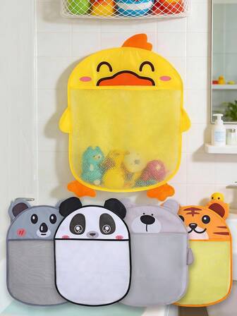 1pc Kids/Baby Bath Toy Organizer Net, Storage Bag, Cartoon Shaped Suction Cup Hanging Storage Bag, Bathroom Sorting Storage Basket, Bathroom Hanging Draining Bag, Large Capacity Design
