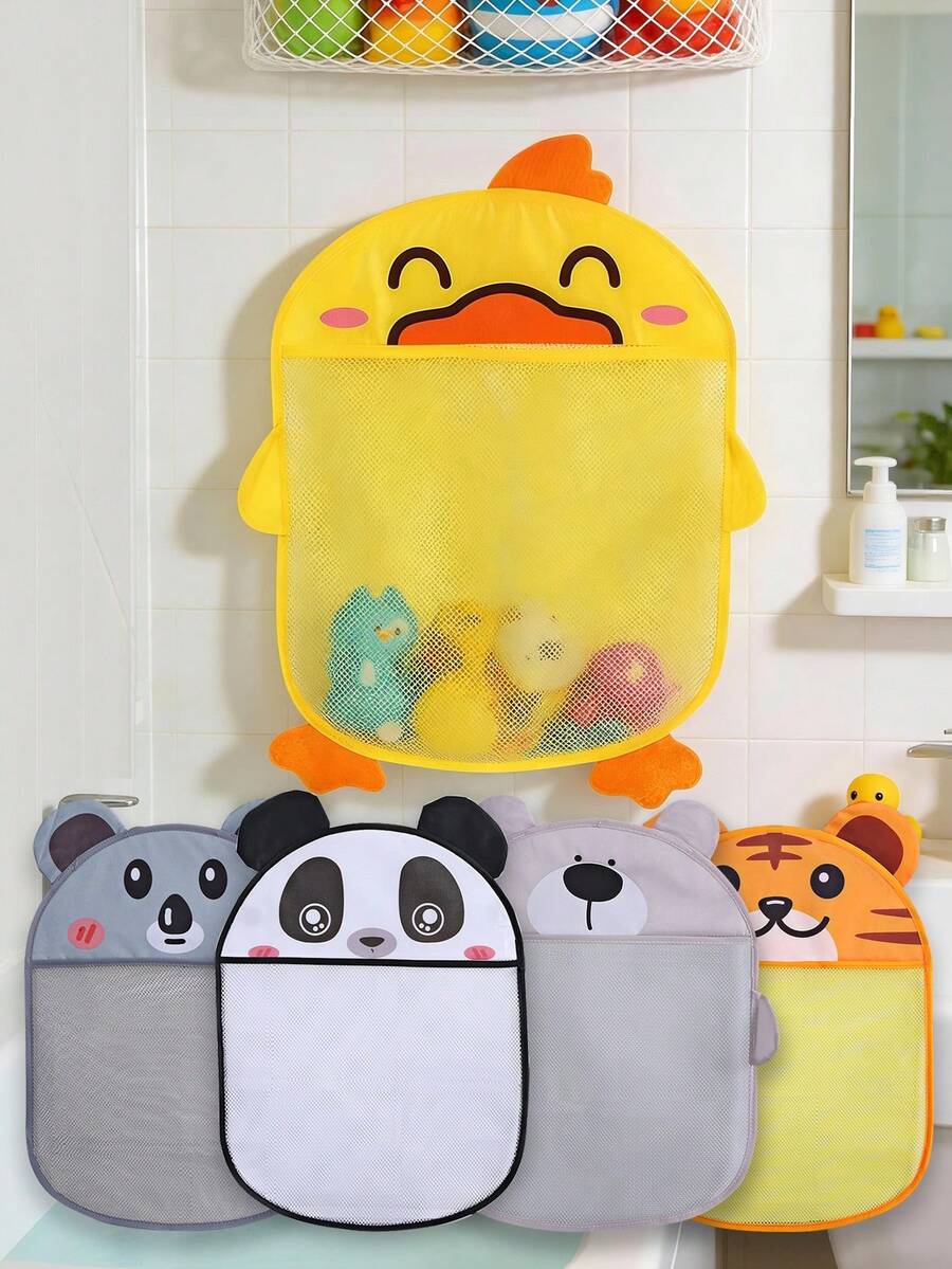 1个儿童/婴儿洗澡玩具收纳网，储物袋，卡通造型吸盘悬挂式收纳袋，浴室分类收纳篮，浴室悬挂式沥水袋，大容量设计 - 彩色 - 查看 1