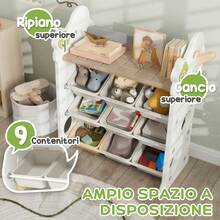 aosom AIYAPLAY 4-Tier Children's Toy Storage Rack With 9 Bins And Side Hook, Multi-Purpose HDPE Toy Cabinet, For Bedroom, Living Room And Playroom, 77x42x94 Cm, Cream - Beige - View 7