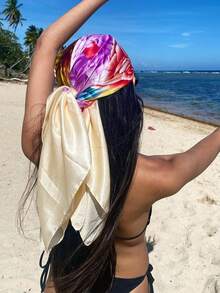 1pc Minimalist Printed Satin Square Scarf, New Spring Fashion Headscarf For Women, Can Be Used As Waistband, Bag Decoration, Ribbon, Headband Or Scarf, Ideal Choice To Enhance Your Overall Look. - Color - View 3