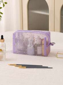 Borsa cosmetica in rete traspirante a motivo a cuore, borsa organizer trasparente portatile, borsa portaoggetti per trucchi di grande capacità e multifunzionale, borsa, borsa per trucchi, elemento essenziale da viaggio - Multicolore - Visualizzare 9