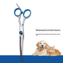 1把6.69英寸弯头宠物美容剪刀，圆头，适用于修剪犬猫面部和爪子毛发，左右手通用 - 彩色 - 查看 14