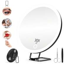 LED Lighted Magnifying Mirror, 10X 20X 30X Magnification, Black, Makeup Mirror With Magnifier, 6 Inch Handheld Compact Makeup Mirror With Light, Rechargeable 800mAh Battery, Best Gift For Men And Women - Black - View 14
