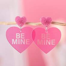 A Pair Bling Bling Acrylic Earrings, Valentine's Day Heart Sequin Design For Gift Exchange Women Dangle Earrings Holiday Party Bridal Shower All Seasons Fashion Romantic Accessories - 3952 - 查看 10