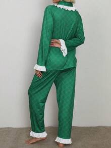 女士碎花翻领纽扣长袖睡衣套装，两件套家居服，秋冬款 - 彩色 - 查看 5