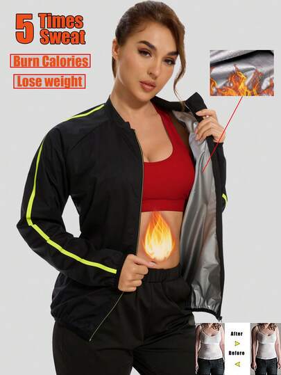 Women Slimming Sauna Suit Long Sleeve Sauna Sweat Jacket Workout Tops For Gym Workout Exercise