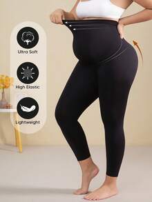 Maternity Solid Color High Elasticity Leggings With Abdominal Support - Black - View 6