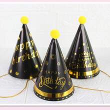 Paper Black & Gold Birthday Hat, Party Hat Headpiece, Birthday Party Photo Prop Baking Decor Hat, Triangular Hat - Multicolor - View 3
