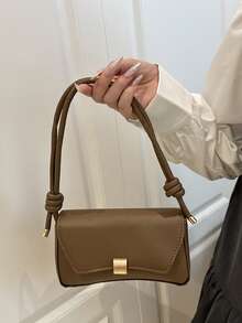 محفظة معدنية عصرية للنساء، لون أحادي من جلد البولي يوريثان - بني داكن - مشاهدة 6