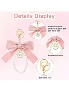 Cute Butterfly Knot Pearl Keychain, New Small Fragrant Style Pearl Butterfly Knot Keychain Pendant Bag Hanging Accessories Phone Hanging Rope, Suitable For Women's Daily Use Gifts, Wedding Parties - 粉色 - 查看 8