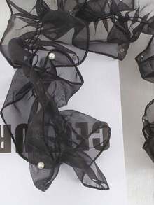 1 rollo de cinta de tul plisada con cuentas, cinta de envoltura artesanal floral, cinta de organza ondulada brillante con perlas - Negro - Ver 2