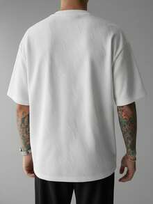 2025夏季男士纹理针织短袖圆领T恤 - 白色 - 查看 2