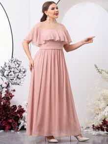 UNITHORSE Ruffle Sleeve Chiffon Formal Dress - Pink - View 2