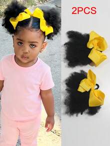 儿童柔软马尾辫，带弹性蝴蝶结夹，非洲卷曲马利马尾辫，2条装 - 自然黑 - 查看 13