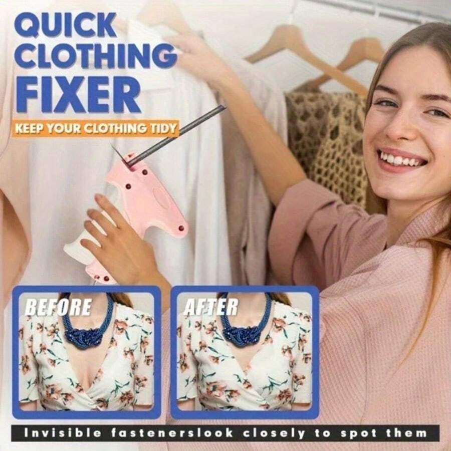 Mini Stitch Tool Kit - Quick Clothing Fixer & Tagging Tool For Clothing, Includes 100 Night Glow Bear Buckles & 1100 White Rubber Needles (Pink), Ideal For Quick Repairs & Tagging - Pink - View 1