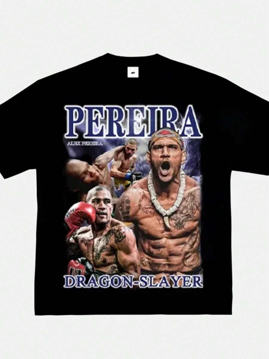 2025 New Fashion Oliveira Oliveira T-Shirt Printed Short Sleeve American Vintage Small Neckline Fighting Top Vintage Retro Tops - 黑色 - 查看 1