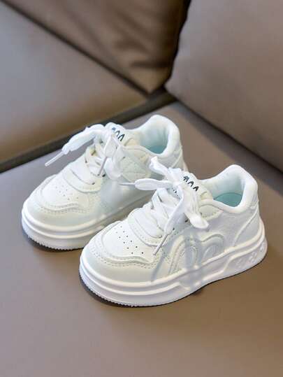 白色儿童休闲运动鞋（M码），真皮鞋面，透气童鞋，舒适时尚的魔术贴设计，适合所有季节，春夏新款，男女童鞋，婴儿鞋，户外/校鞋