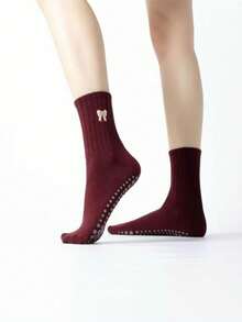 Giao hàng ngẫu nhiên 1/2/3/5 đôi, tất cổ cao kẻ sọc đỏ có nơ Encore dành cho nữ, thích hợp cho khiêu vũ, Pilates, thể thao trong nhà, tất yoga chống trơn trượt. - Nhiều màu - Xem 4