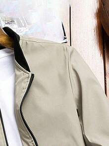 Men's Comfortable Collared Jacket - Soft Solid Color, Zip Closure, Long Sleeve, Business Style, Suitable For Outdoor Activities And Casual Wear, Versatile And Breathable - Khaki - View 4