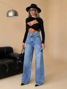 High-Waisted Slim Fit Dark Gray Pants | Modern And Comfortable Design - Baby Blue - View 3