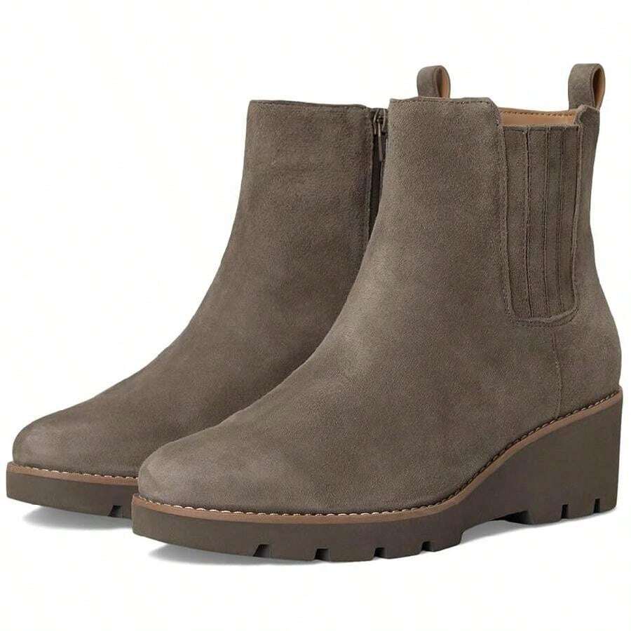 Vionic Aria Boots Women's 9.5 Stone Gray Suede Side Zip Wedge Heel Bootie GAL529 - Xám - Xem 1