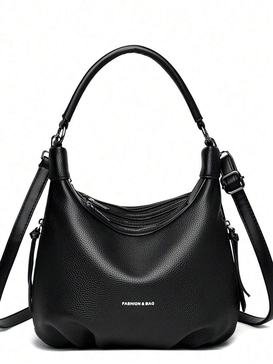 2026 New Black PU Leather One Shoulder Bag, Women's Multi-Zipper Crossbody Bag, Fashion Handbag - Black - View 1