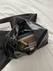 1pc Women's Solid Color Shoulder Bag, Fashion & Versatile For Daily Use - Black - View 3