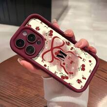 Estuche para teléfono con inicial de cinta rosa Compatible con estuches para teléfonos   17  16 Pro Max  15 Pro Max  13 y  12 Hecho de material TPU a prueba de caídas, resistente al desgaste y cómodo de sostener Un gran regalo para familiares, amigos, seres queridos, novios / novias y para Navidad - Vino tinto - Ver 5