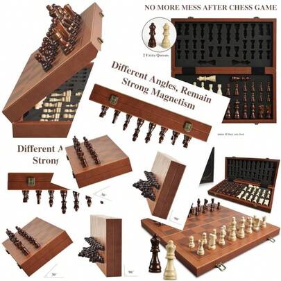 Juego de ajedrez magnetico para niños adultos tablero de ajedrez de piel de 15.4 pulgadas con pieza de ajedrez hecha a mano incluye 2 reinas adicionales y ranura de almacenamiento juego deConveniente y duradero,Los favoritos de los niños