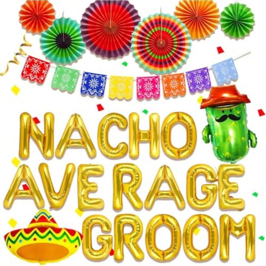 CZ JeVenis Nacho Average Groom Globos Nacho Average Groom Decoración Decoración para despedida de soltera mexicana Decoración para fiesta de compromisoy boda mexicana 8764 - Dorado - Ver 1