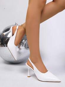 Modische Retro-Spitzschuh-Pumps für Damen, einfarbig, schlicht, personalisiert, schick, mit Krokodilleder-Prägung, Slip-On, High Heel - Weiss - Übersicht 5