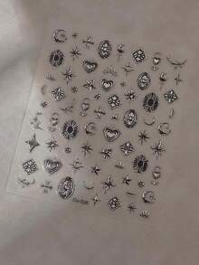 1 miếng dán móng tay hình ngôi sao và mặt trăng kim loại Y2K, miếng dán móng tay 5D phong cách retro, miếng dán móng tay 2D tự dán, dụng cụ làm móng, đồ trang trí móng tay, thích hợp cho việc tự làm móng giả. - Hoa hồng vàng - Xem 5