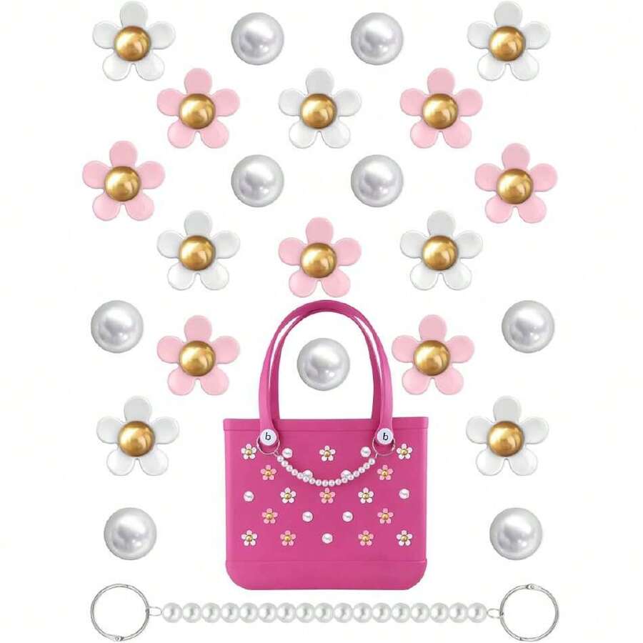 Pearl Flower Charms For Bogg Bags Accessories Women Girls With Detachable Chain - Stylish Durable Drative For  Simplouthern Totes Rubber Beach Bags,35436129 - Red and White - View 1