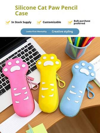 Estuche de lápices de silicona con diseño de patita de gato, estuche de lápices de gran capacidad y alta calidad, bolsa con cremallera para útiles escolares, estuche de lápices de silicona suave y creativo, estuche de lápices con diseño de patita de gato, útiles escolares
